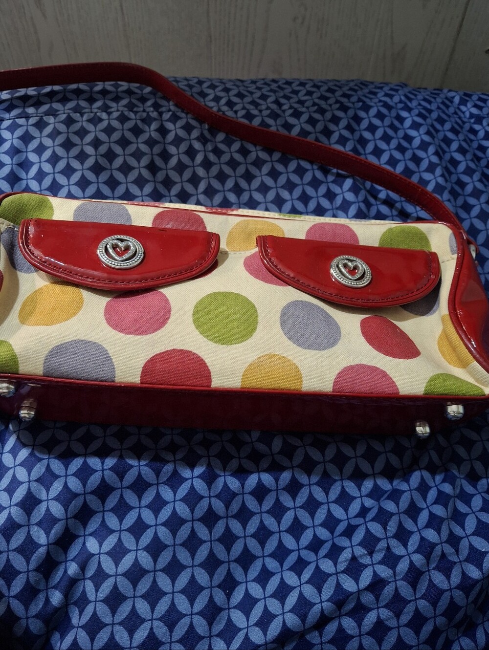 Brighton Collector's Edition Canvas Polka Dot Crossbody Bag with Red Trim